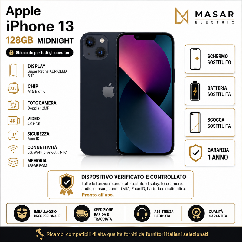 Apple iPhone 13 128GB Mezzanotte 5G Sbloccato Smartphone iOS
