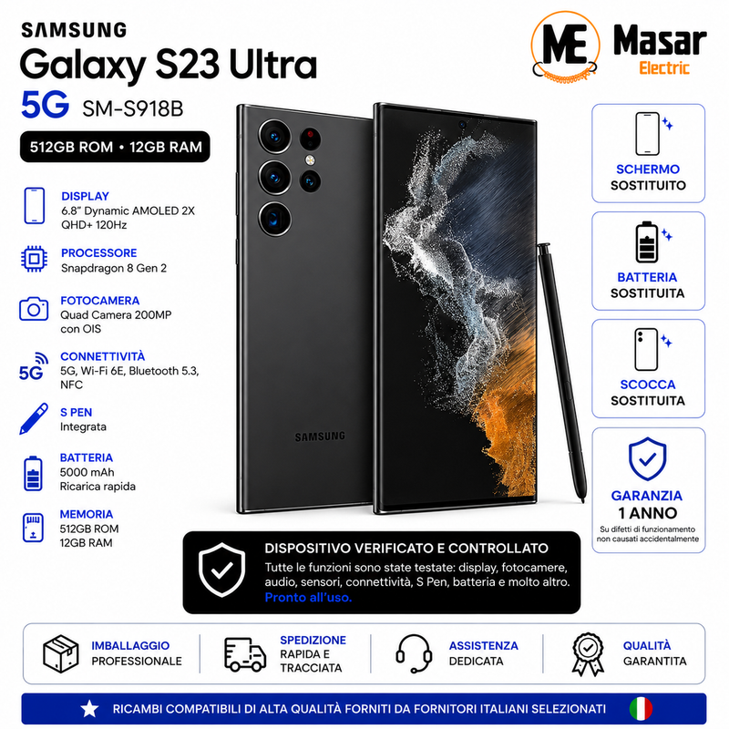 Samsung Galaxy S23 Ultra 5G SM-S918B 512GB Nero 12GB RAM Sbloccato