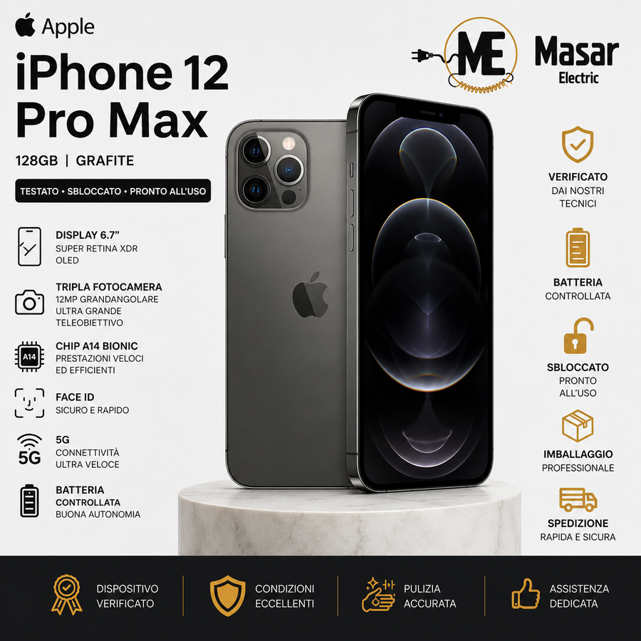 Apple iPhone 12 Pro Max 128GB Grafite Testato Sbloccato Ottime Condizioni