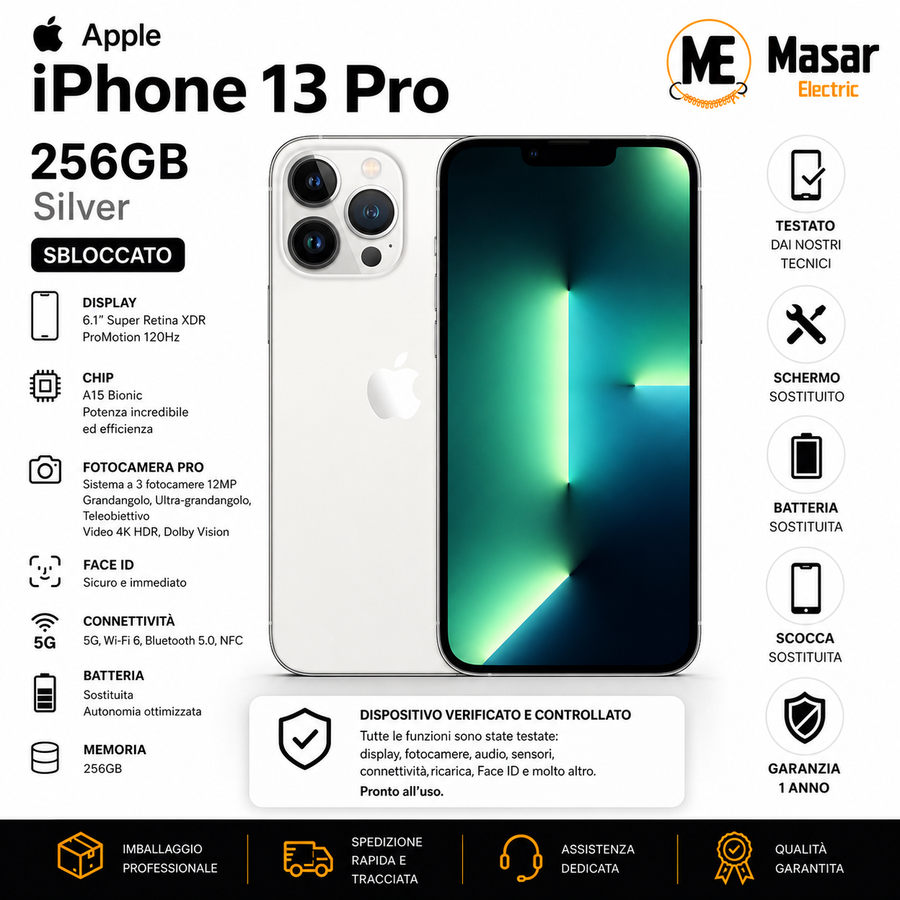 Apple iPhone 13 Pro 256GB Silver Sbloccato Schermo e Batteria Sostituiti