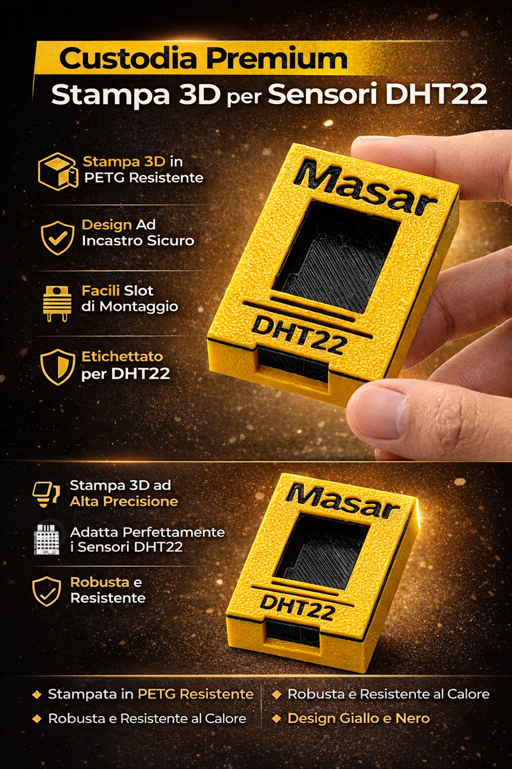 Custodia DHT22 – Case 3D MASAR per sensore DHT22/AM2302 - ANCHE CON SENSORE INCLUSO
