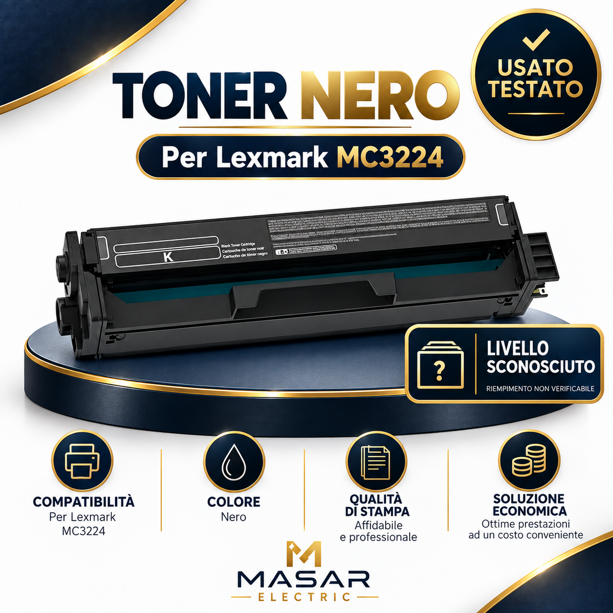 Toner compatibile non originale nero per Lexmark MC3224dwe equivalente C3220K0, livello residuo sconosciuto