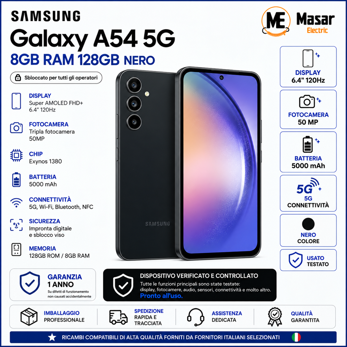 Samsung Galaxy A54 5G 128GB 8GB RAM Nero - foto commerciale